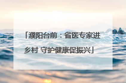 濮阳台前：省医专家进乡村 守护健康促振兴