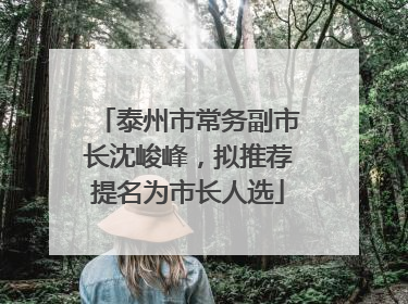 泰州市常务副市长沈峻峰，拟推荐提名为市长人选